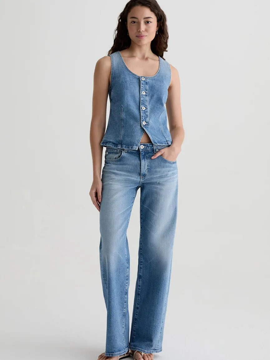 AG Jeans Adria Twisted Leg Low-Rise Wide Leg in Helios