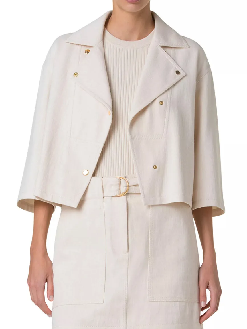 Akris Punto Asymmetrical Cotton Blend Biker Jacket in Cashew