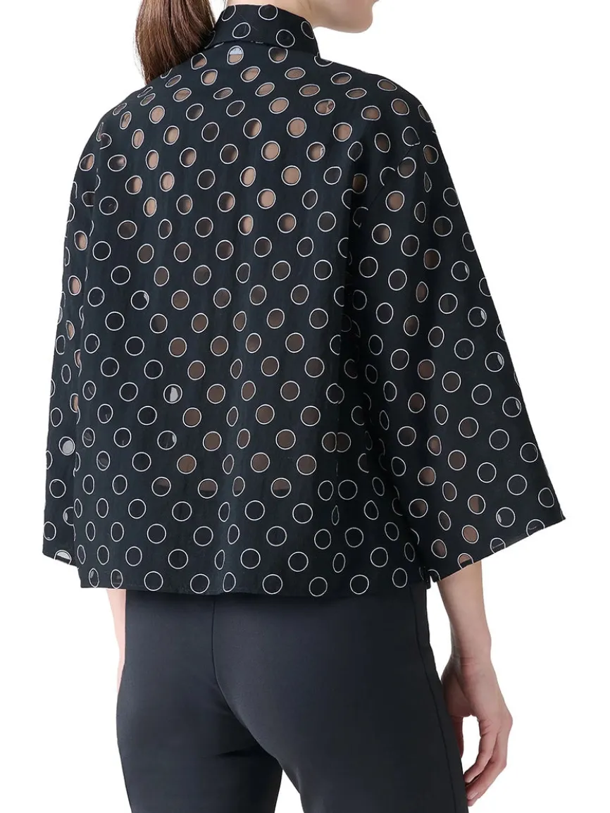 Akris Punto Boxy Polka Dot Organzino Blouse in Black/Cream