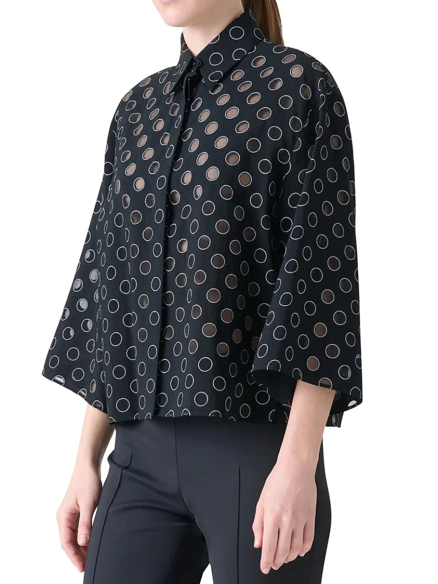 Akris Punto Boxy Polka Dot Organzino Blouse in Black/Cream