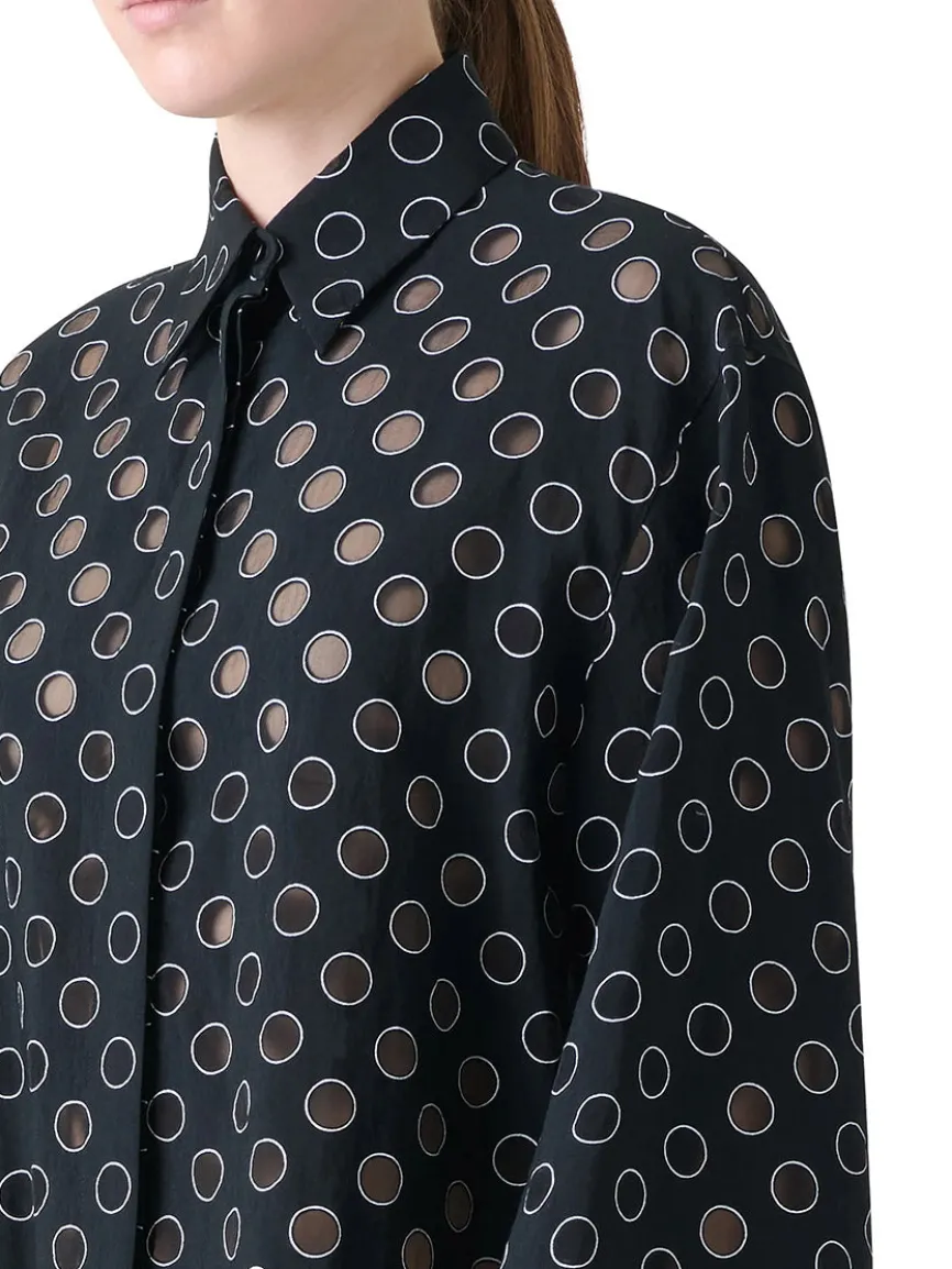 Akris Punto Boxy Polka Dot Organzino Blouse in Black/Cream