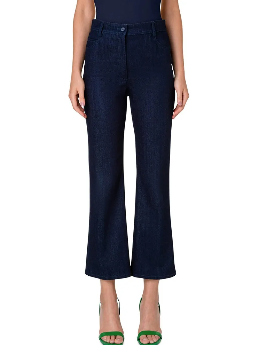 Akris Punto Cali Stretch Crop Bootcut Denim in Dark Blue