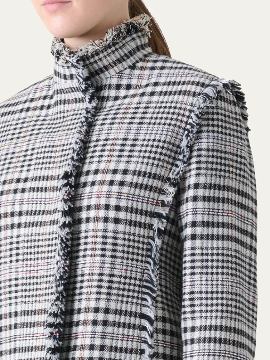 Akris Punto Check Fringe Hem Cropped Jacket in Cream/Black