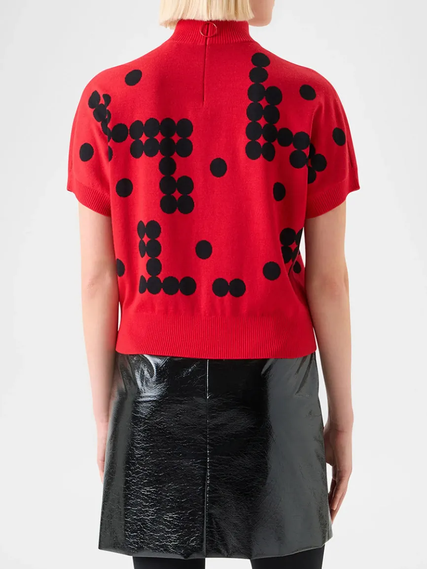 Akris Punto Dot Grid Jacquard Knit Sweater in Vermillion/Black