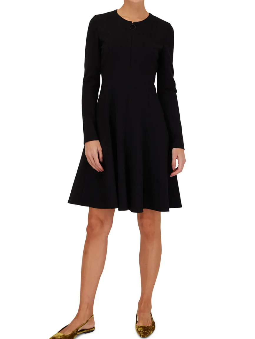 Akris Punto Elements Long Sleeve Fit & Flare Dress in Black