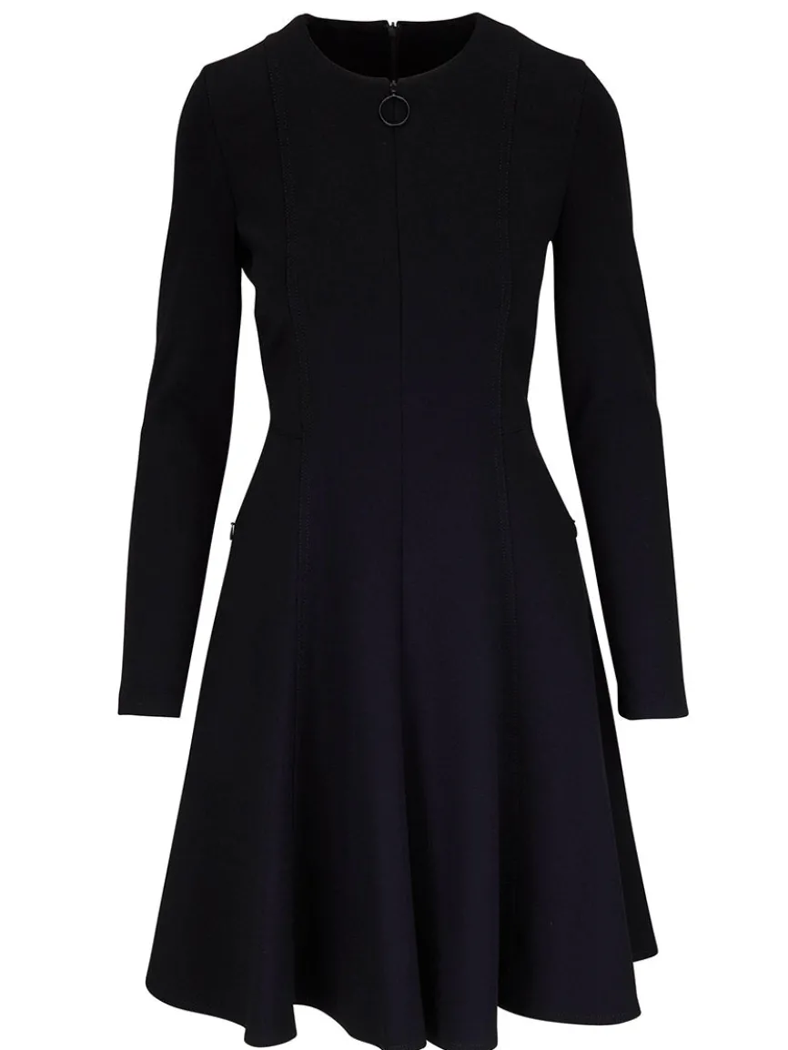 Akris Punto Elements Long Sleeve Fit & Flare Dress in Black