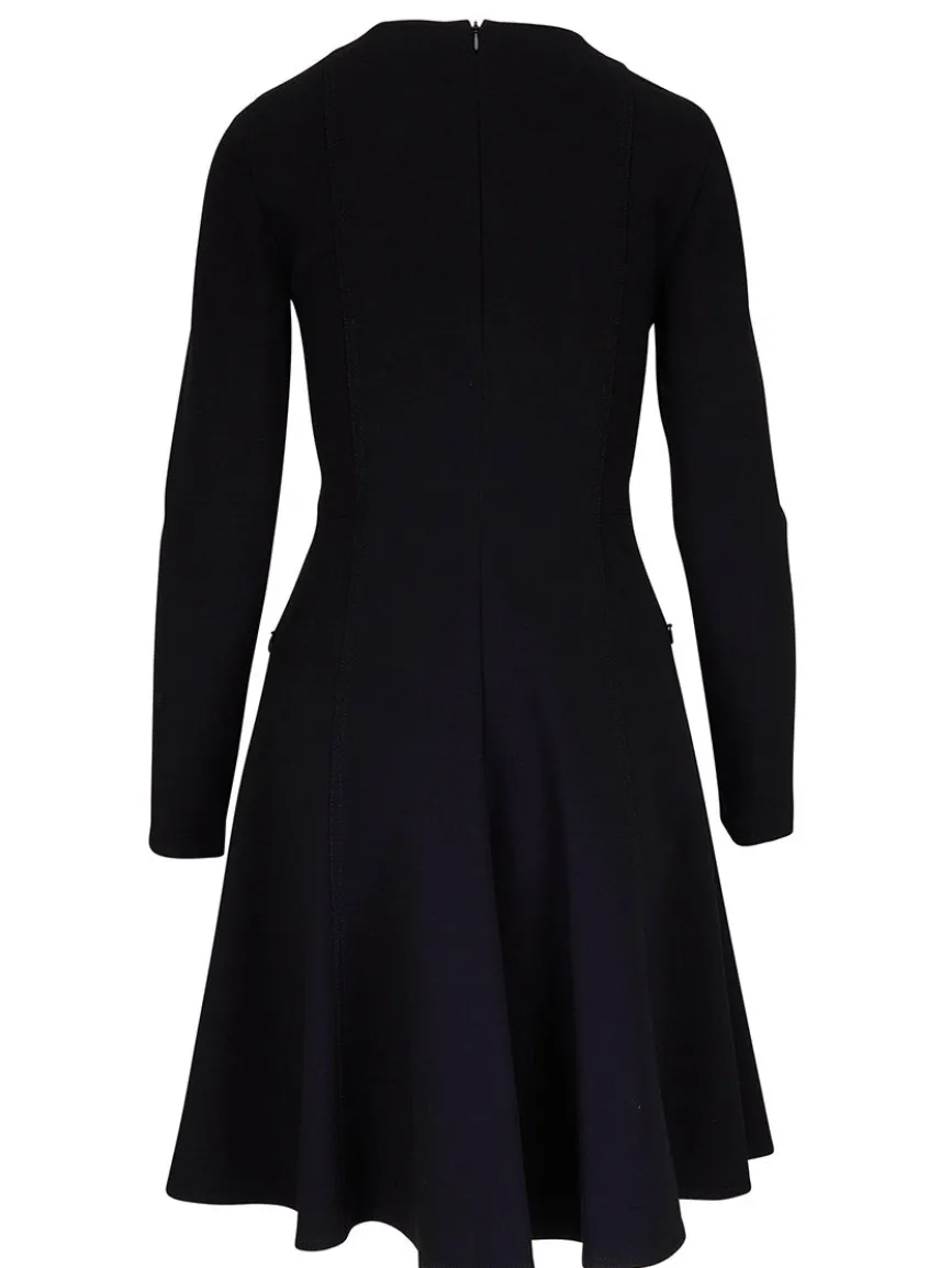Akris Punto Elements Long Sleeve Fit & Flare Dress in Black