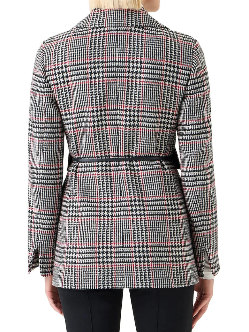 Akris Punto Glencheck Wool-Blend Jacket in Black/Cream/Vermillion