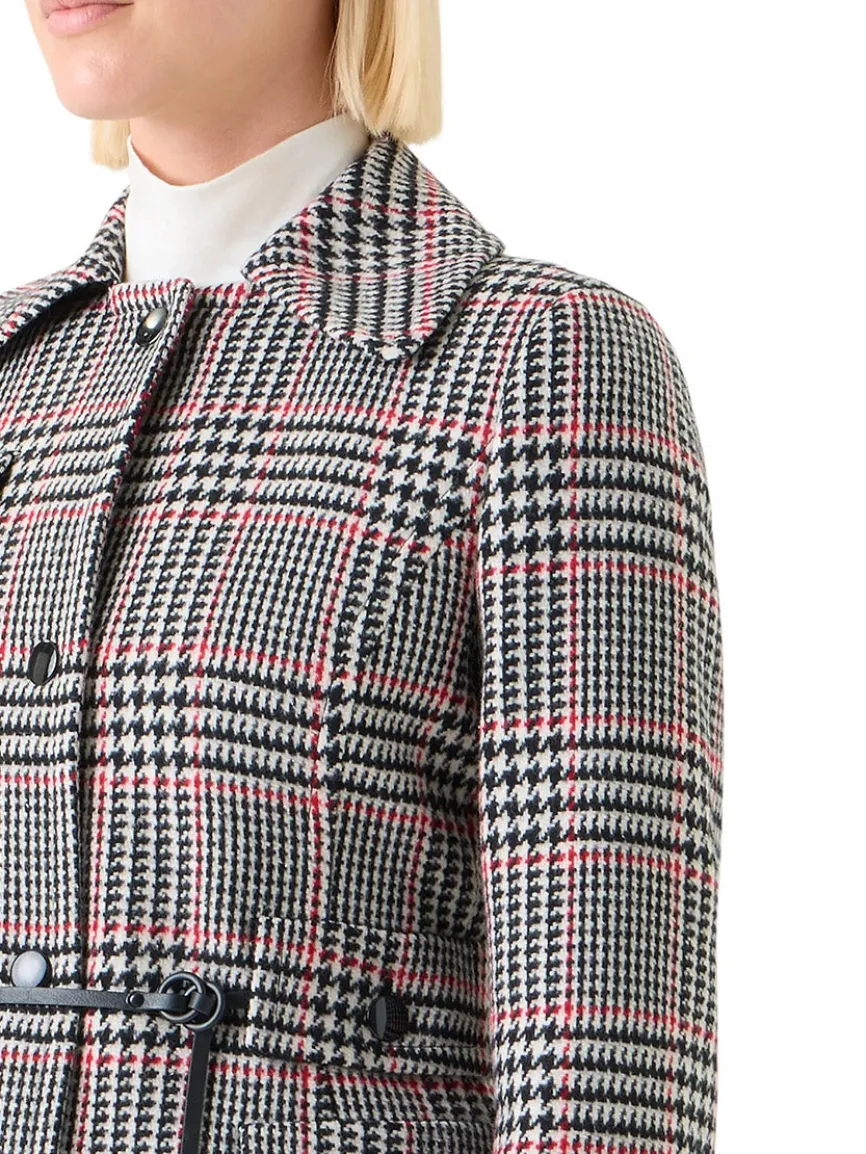 Akris Punto Glencheck Wool-Blend Jacket in Black/Cream/Vermillion