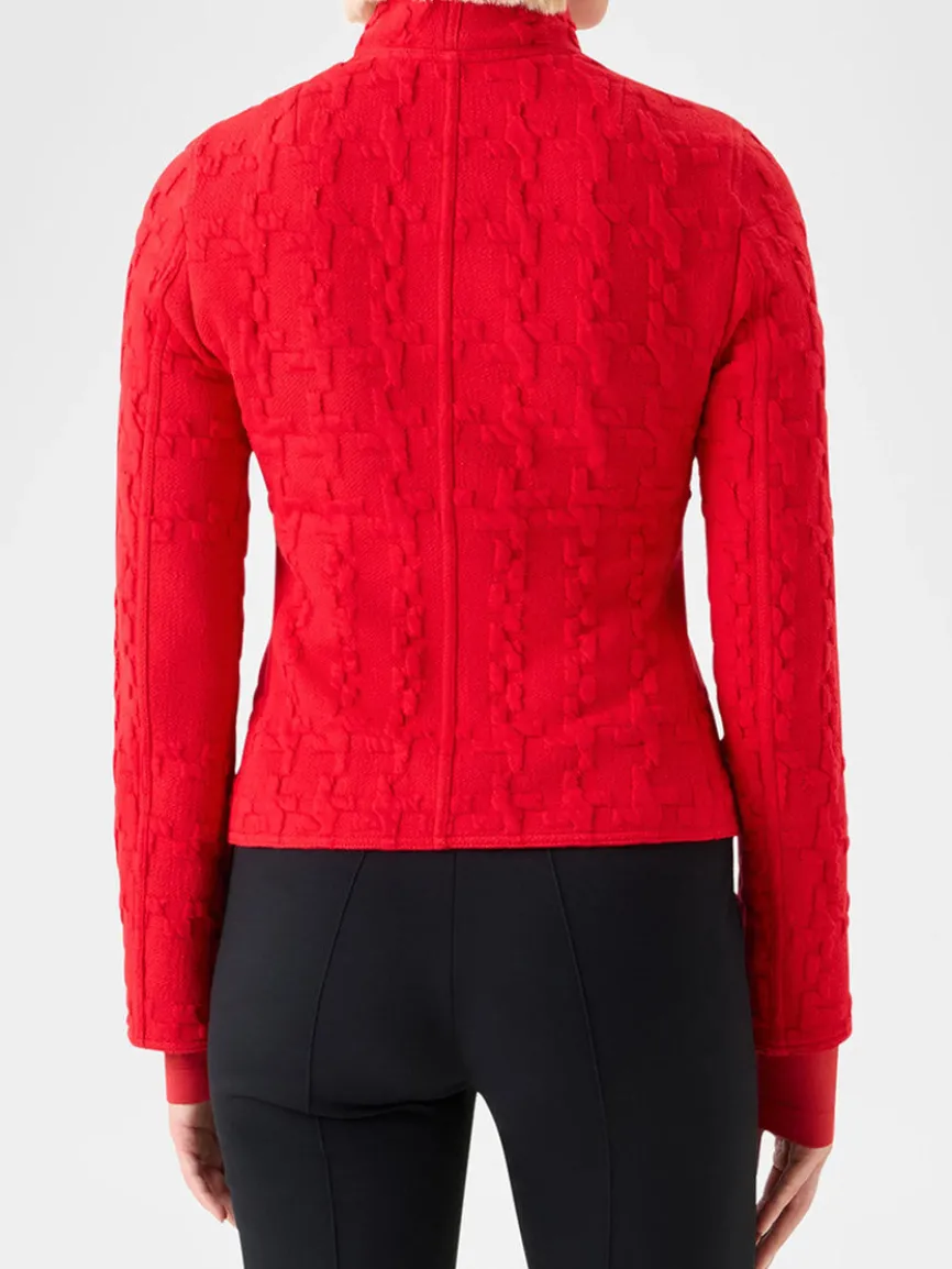 Akris Punto Glencheck 3D Jersey Biker Jacket in Vermillion
