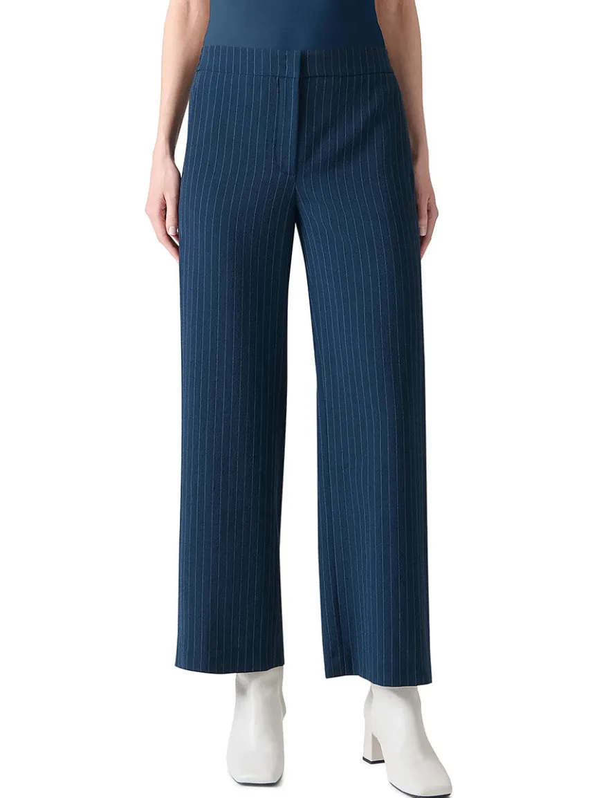 Akris Punto Marlon Pinstripe Wide Leg Pant in Navy/Cream