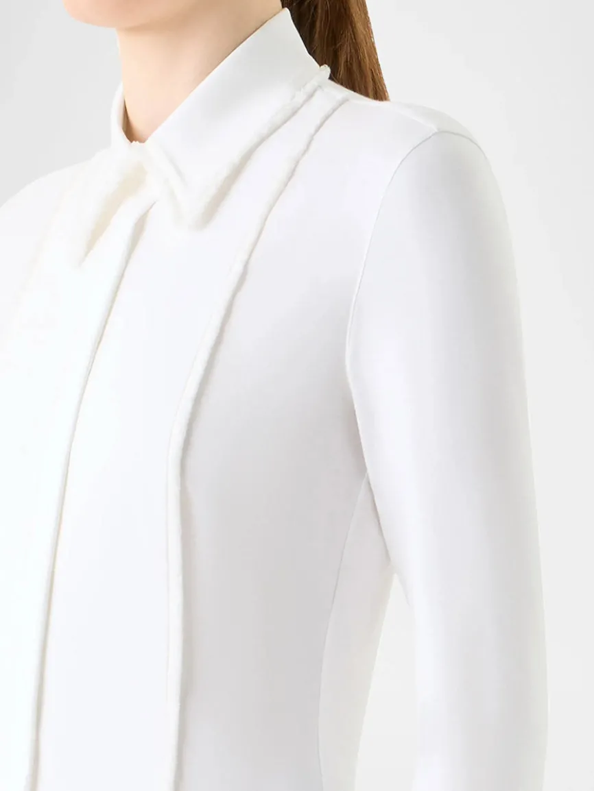 Akris Punto Mixed Media Fringed Button-Down Blouse in Cream