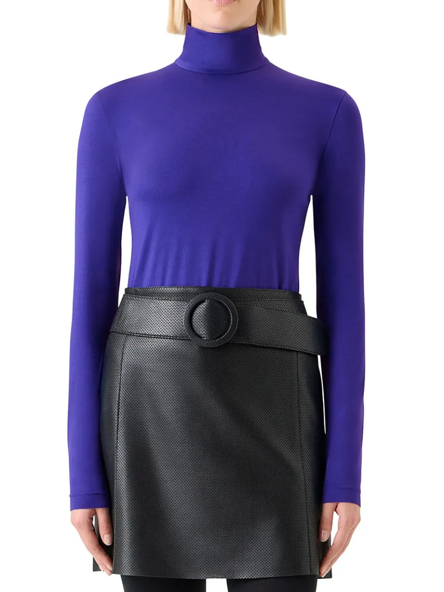 Akris Punto Mock Neck Signature Dot Jersey Turtleneck in Ultra Violet