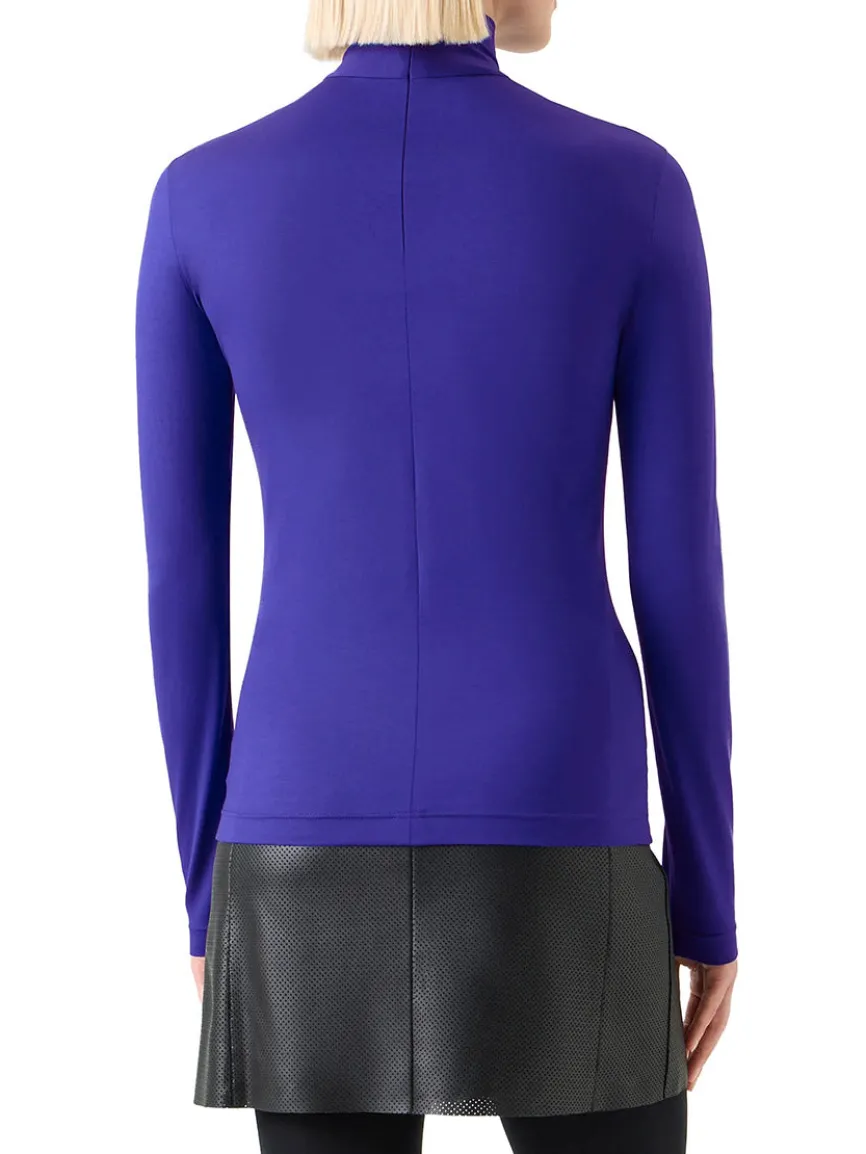 Akris Punto Mock Neck Signature Dot Jersey Turtleneck in Ultra Violet