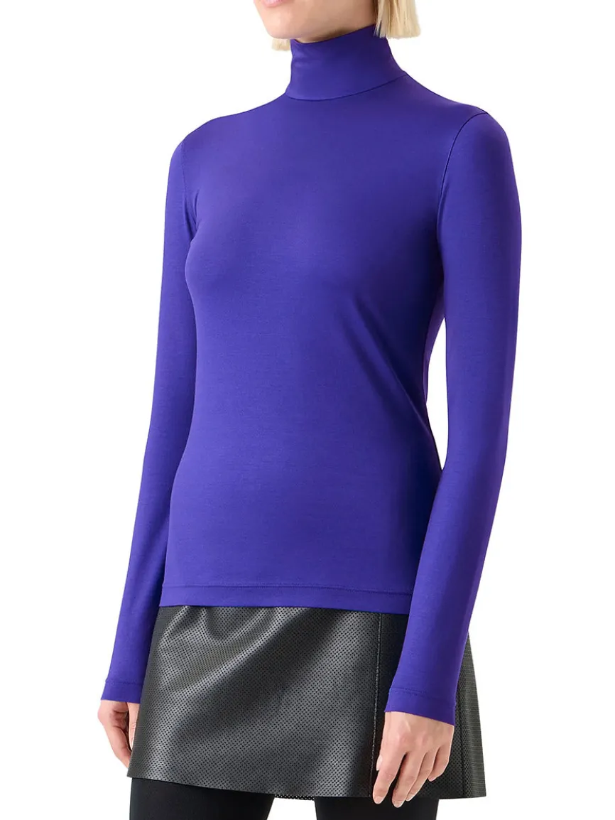 Akris Punto Mock Neck Signature Dot Jersey Turtleneck in Ultra Violet