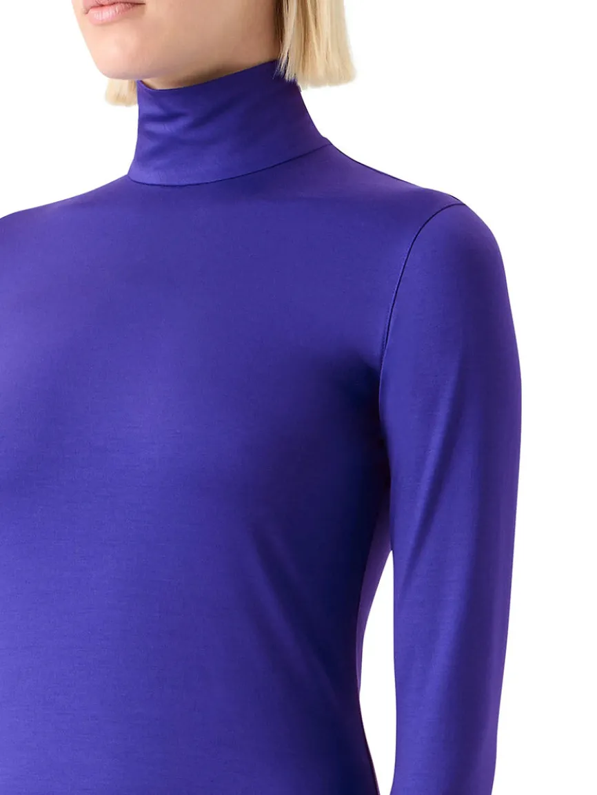Akris Punto Mock Neck Signature Dot Jersey Turtleneck in Ultra Violet