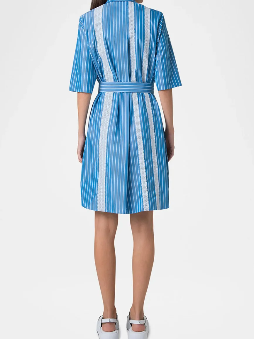 Akris Punto Pajama Stripe Collared Dress in Medium Blue/Cream