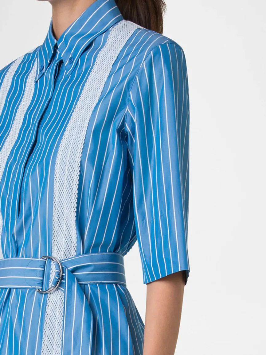Akris Punto Pajama Stripe Collared Dress in Medium Blue/Cream