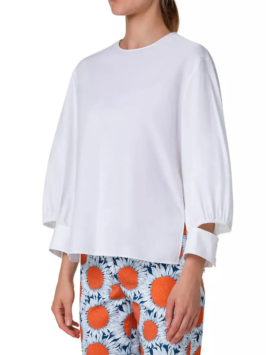 Akris Punto Puff Sleeve Cotton Poplin Blouse in Cream