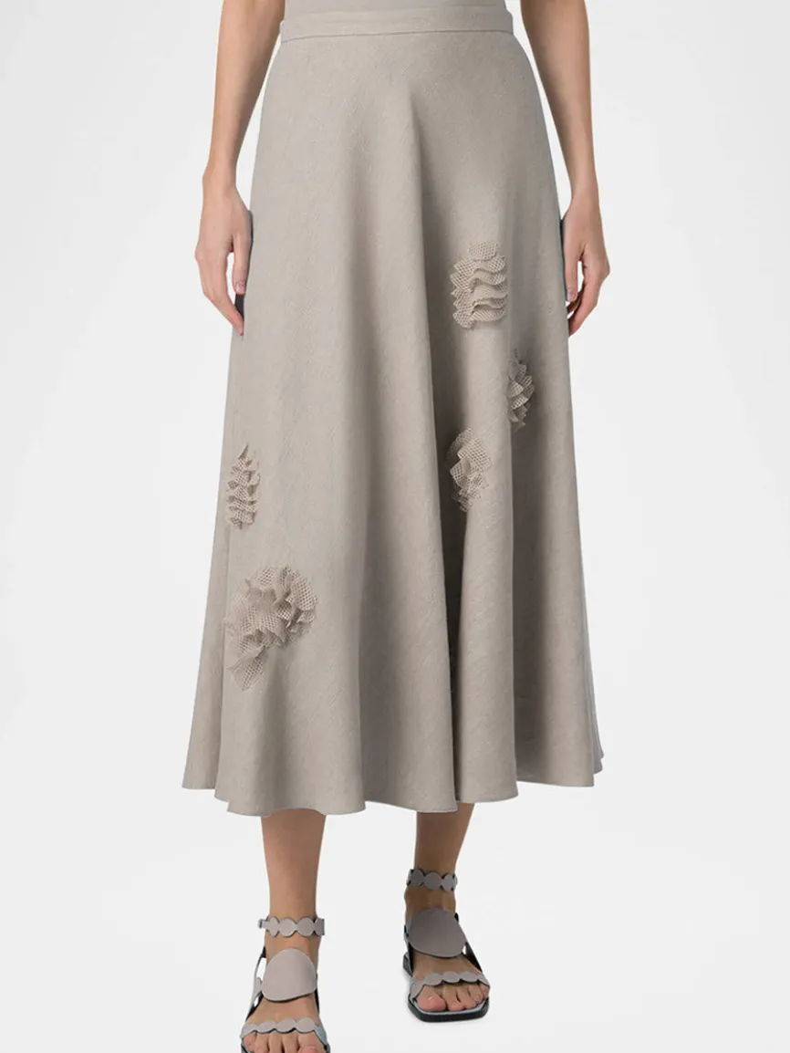 Akris Punto Raw Linen 3D Carnation Midi Skirt in Chalk