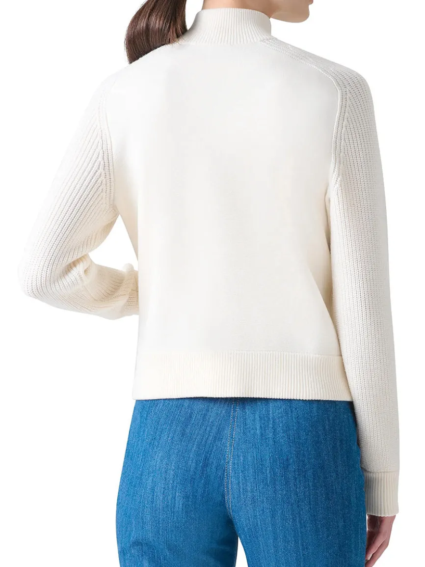 Akris Punto Rib-Knit Wool Zip Cardigan in Cream