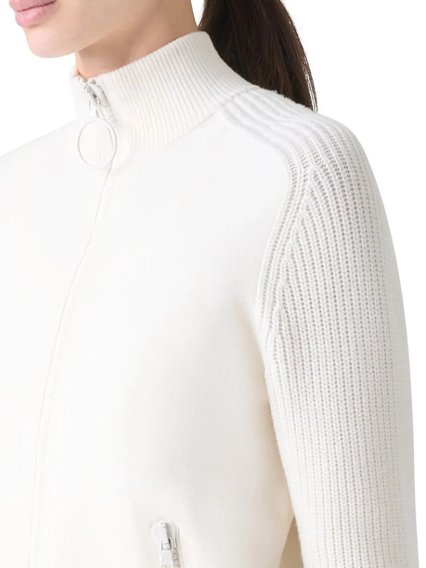 Akris Punto Rib-Knit Wool Zip Cardigan in Cream