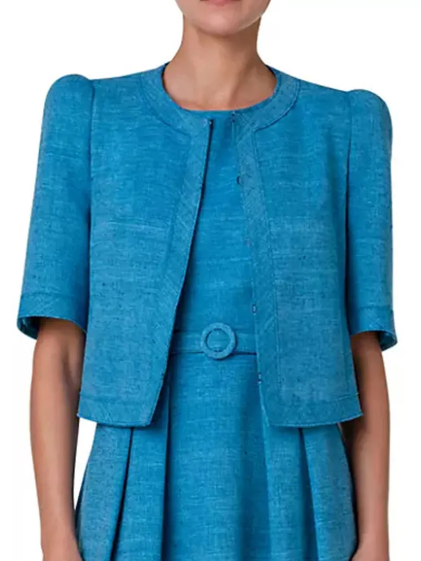 Akris Punto Short Sleeve Silk Blend Jacket in Medium Blue