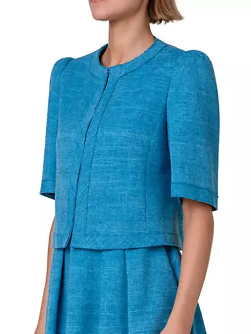 Akris Punto Short Sleeve Silk Blend Jacket in Medium Blue