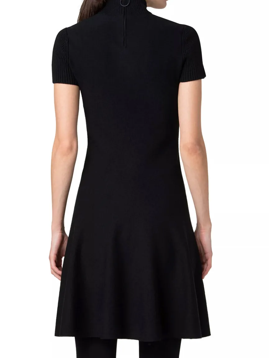 Akris Punto Short Fit-and-Flare Mockneck Wool Dress in Black