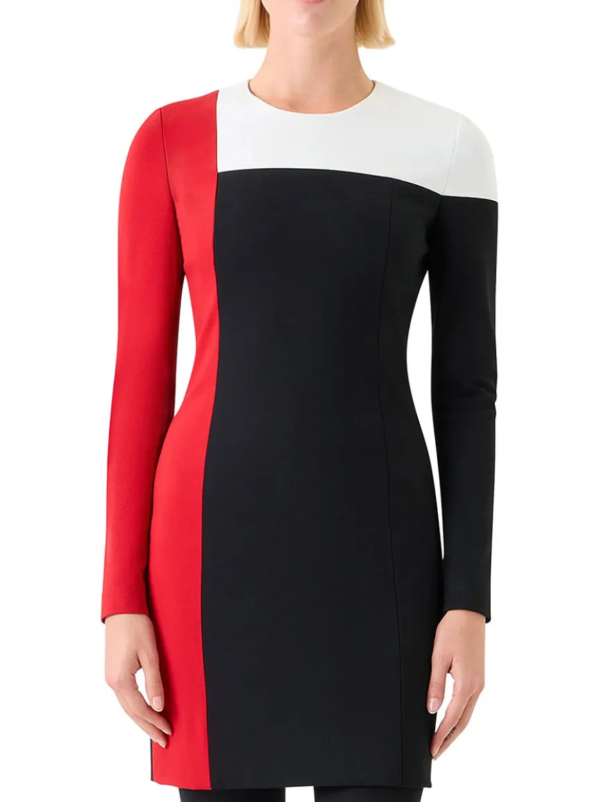 Akris Punto Signature Stretch Colorblock Shift Dress in Black/Cream/Vermillion