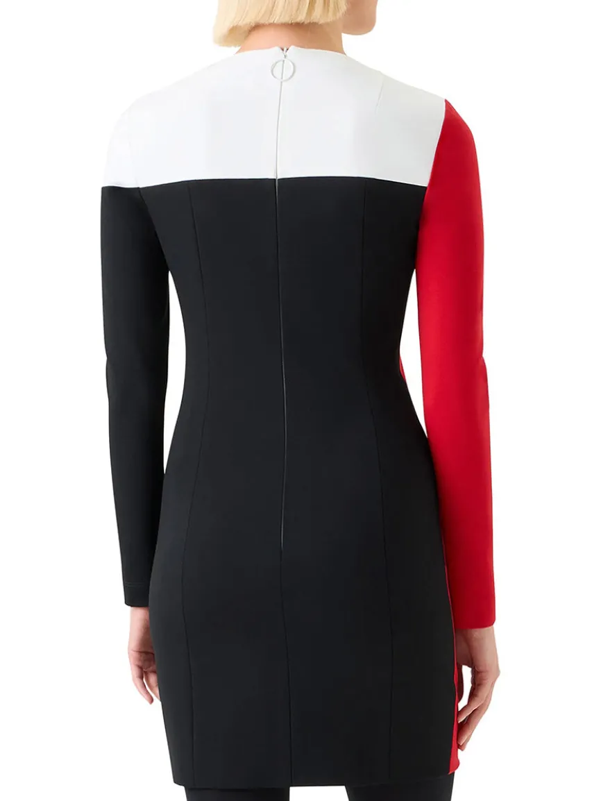 Akris Punto Signature Stretch Colorblock Shift Dress in Black/Cream/Vermillion