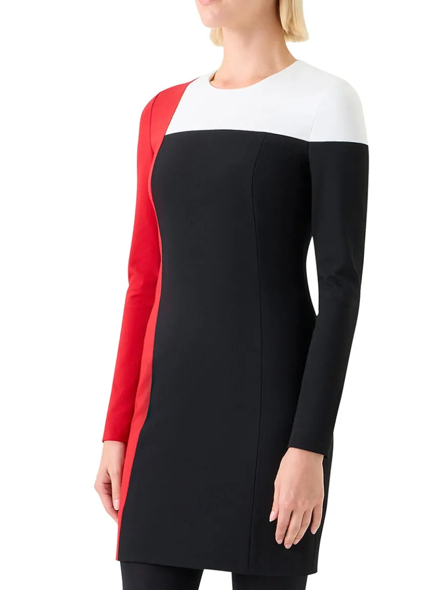 Akris Punto Signature Stretch Colorblock Shift Dress in Black/Cream/Vermillion