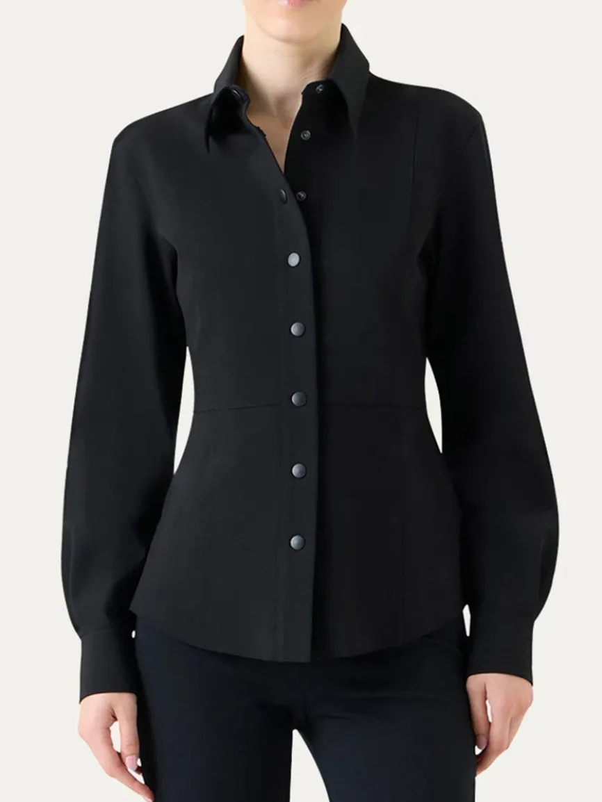 Akris Punto Signature Viscose Jersey Slim Shirt in Black