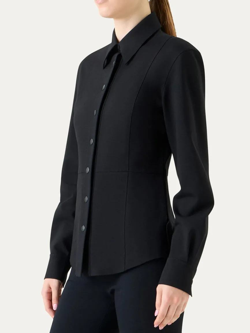 Akris Punto Signature Viscose Jersey Slim Shirt in Black