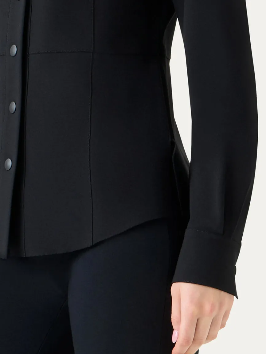 Akris Punto Signature Viscose Jersey Slim Shirt in Black