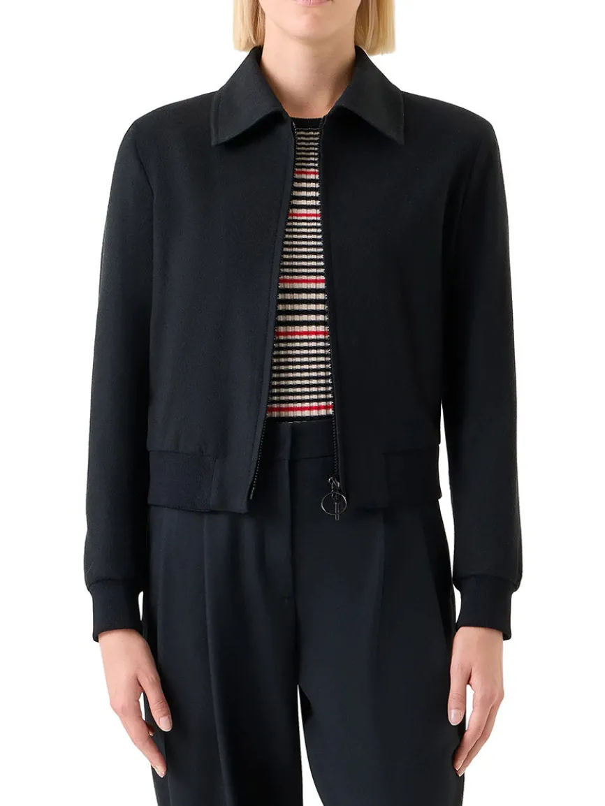 Akris Punto Virgin Wool Short Bomber Jacket in Black