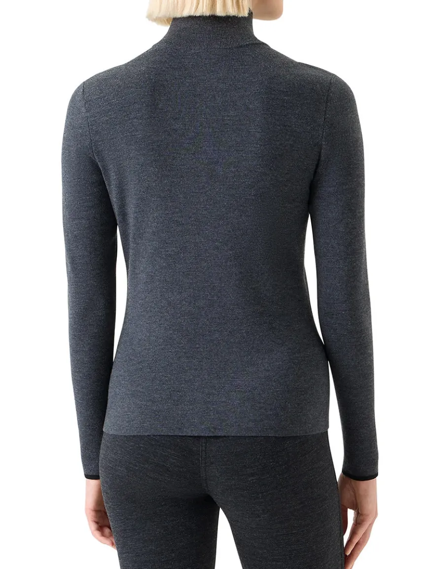 Akris Punto Virgin Wool Knit Zip Cardigan in Charcoal/Black