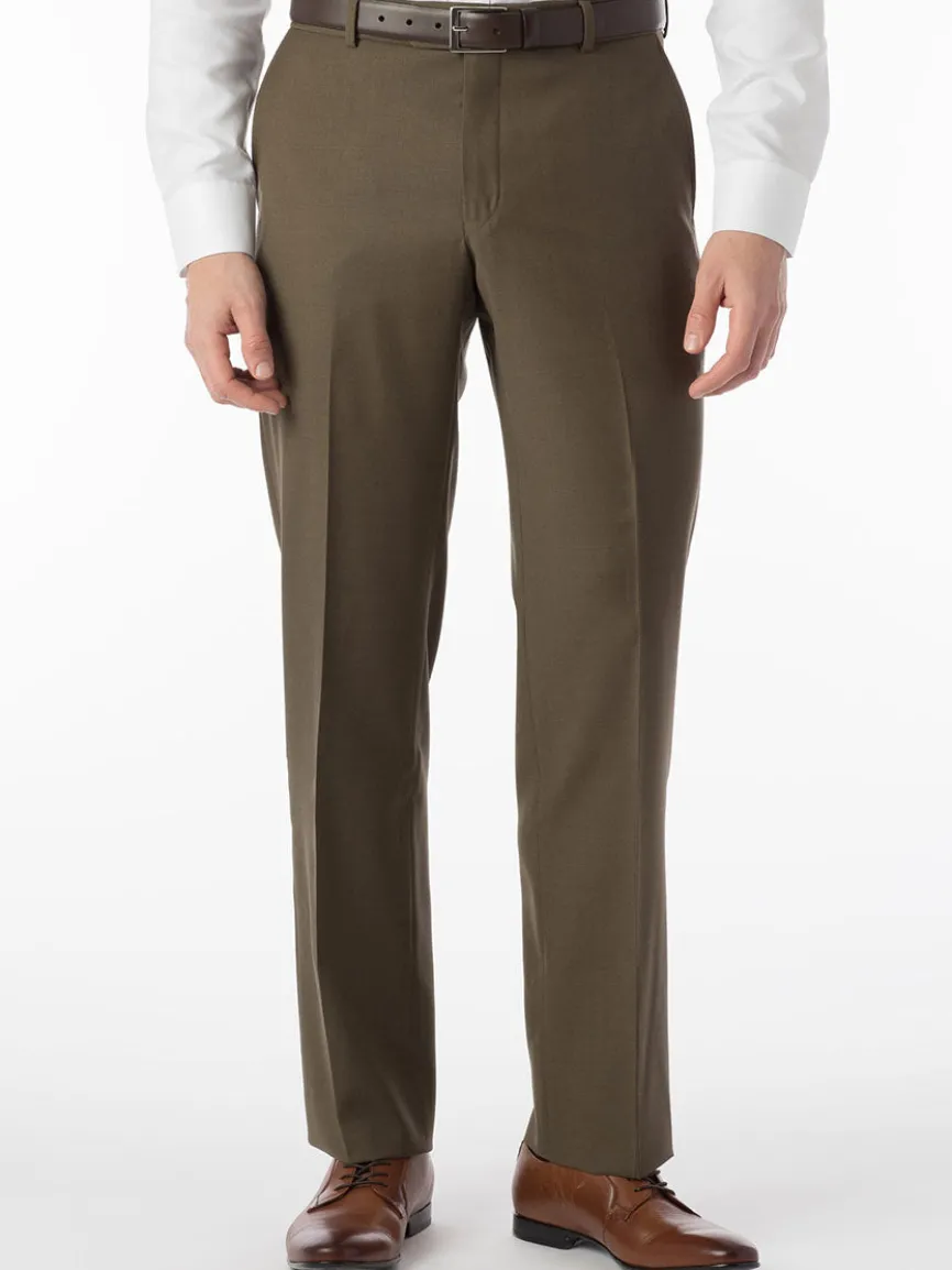 Ballin Soho Comfort 'EZE' Super 120s Modern Flat Front Pant in Olive
