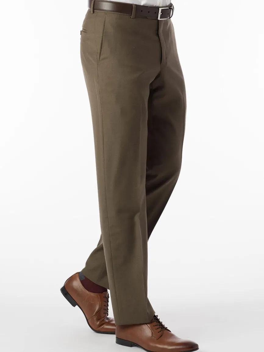 Ballin Soho Comfort 'EZE' Super 120s Modern Flat Front Pant in Olive