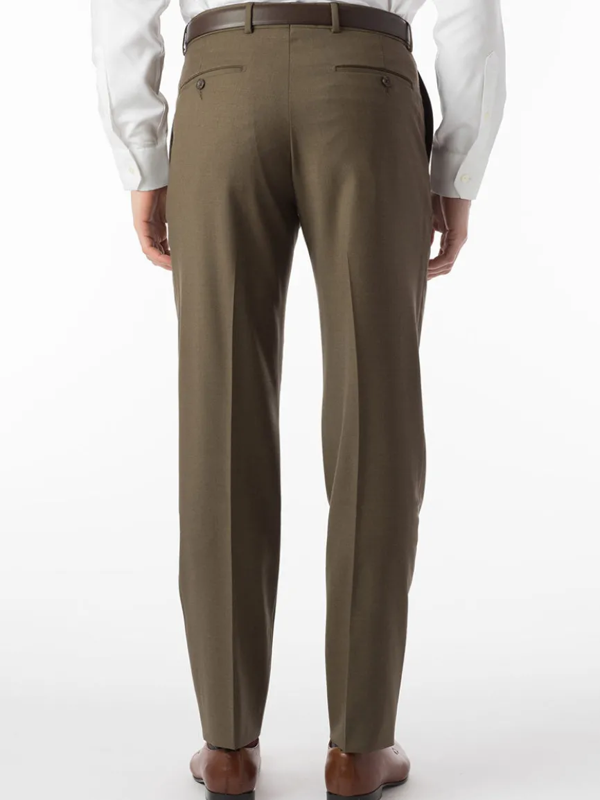 Ballin Soho Comfort 'EZE' Super 120s Modern Flat Front Pant in Olive