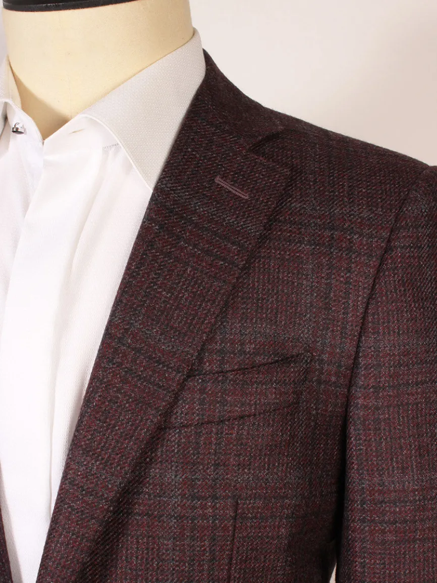 Canali Flap Pocket Sport Jacket in Burgundy Plaid