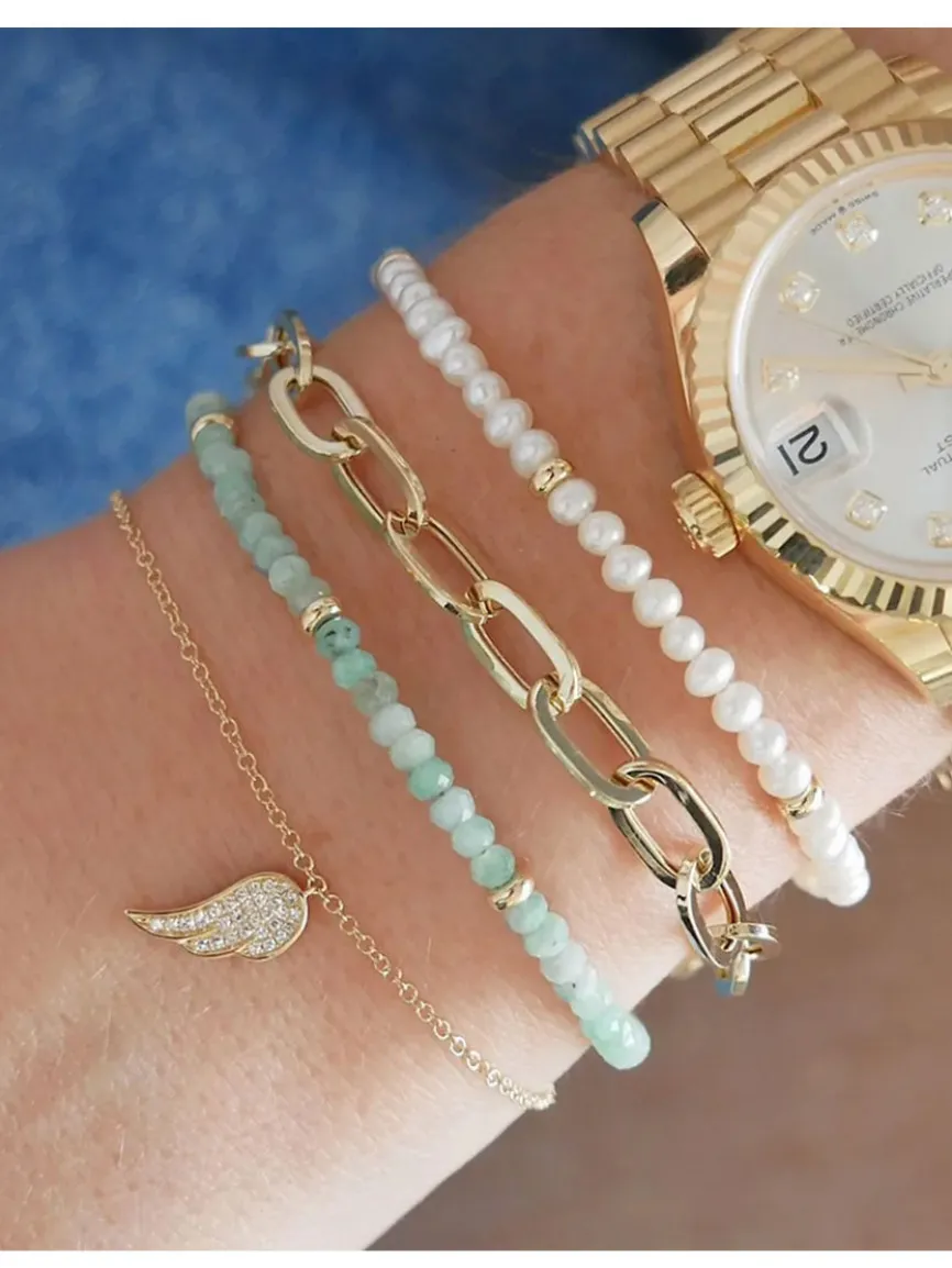 EF Collection Birthstone Bracelet with Gold Rondelles - Pearl