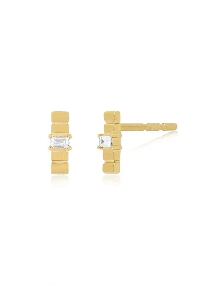 EF Collection Diamond & Gold Fluted Bar Stud Earrings Yellow Gold