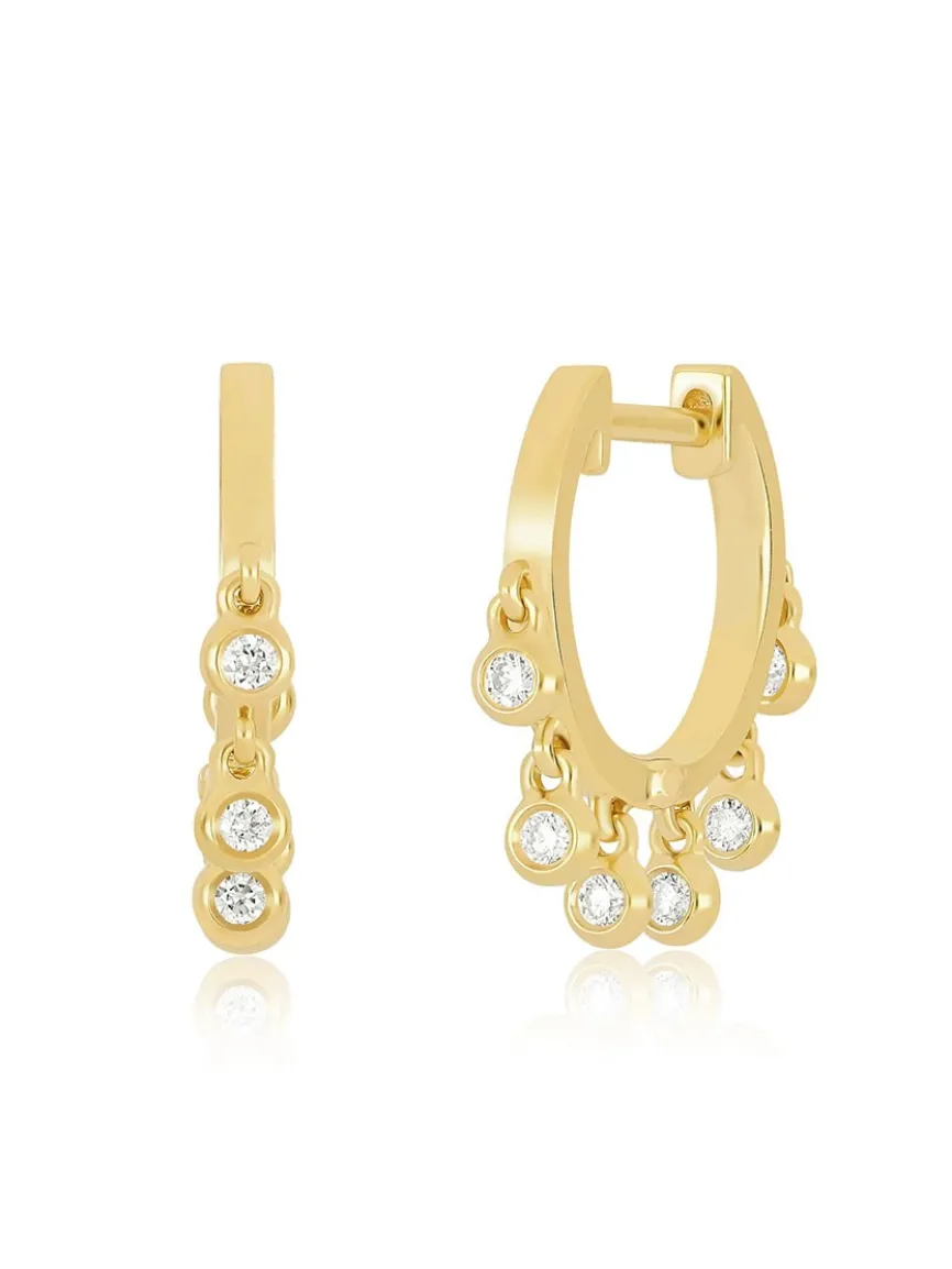 EF Collection Diamond Bezel Shimmy Huggie Earrings in Yellow Gold