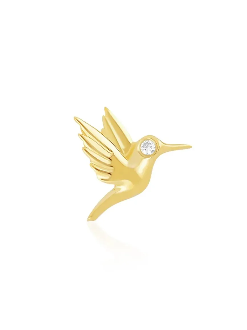 EF Collection Mini Hummingbird Stud Earring in Yellow Gold