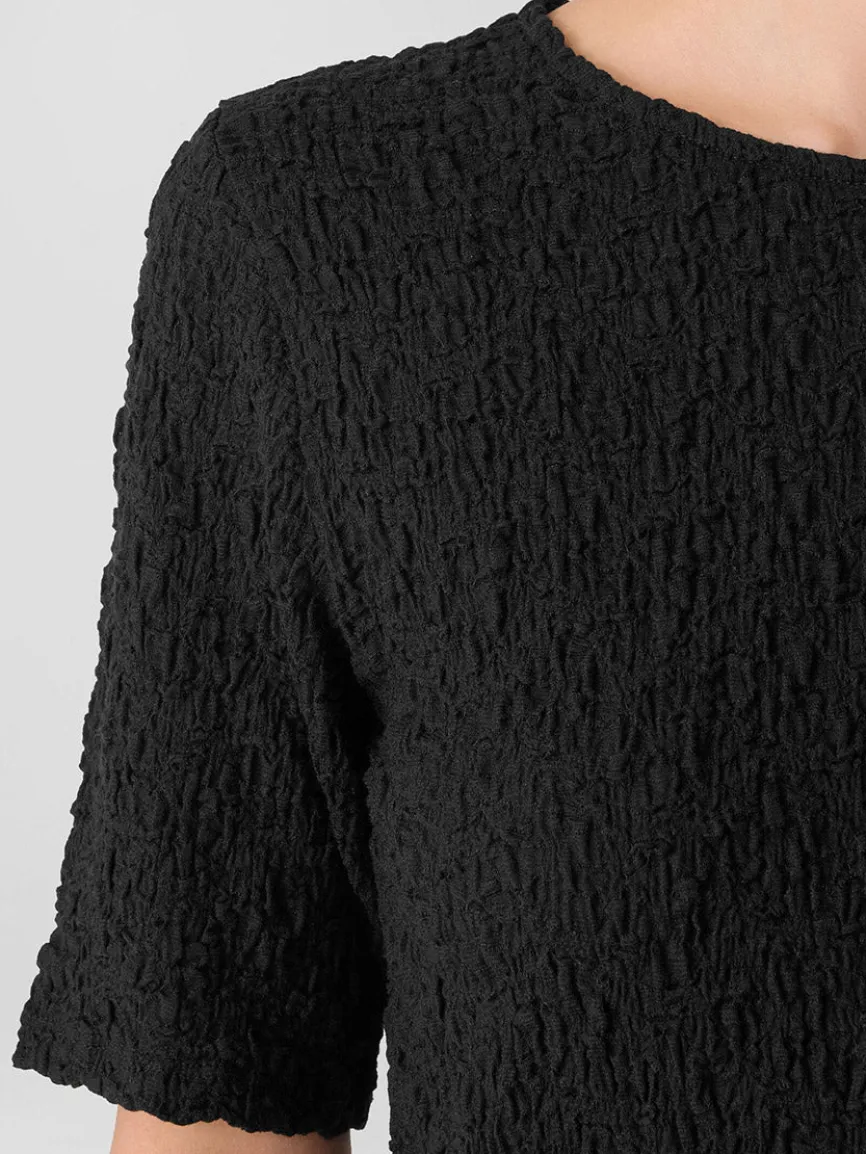 Eileen Fisher Bubble Jacquard Crew Neck Top in Black