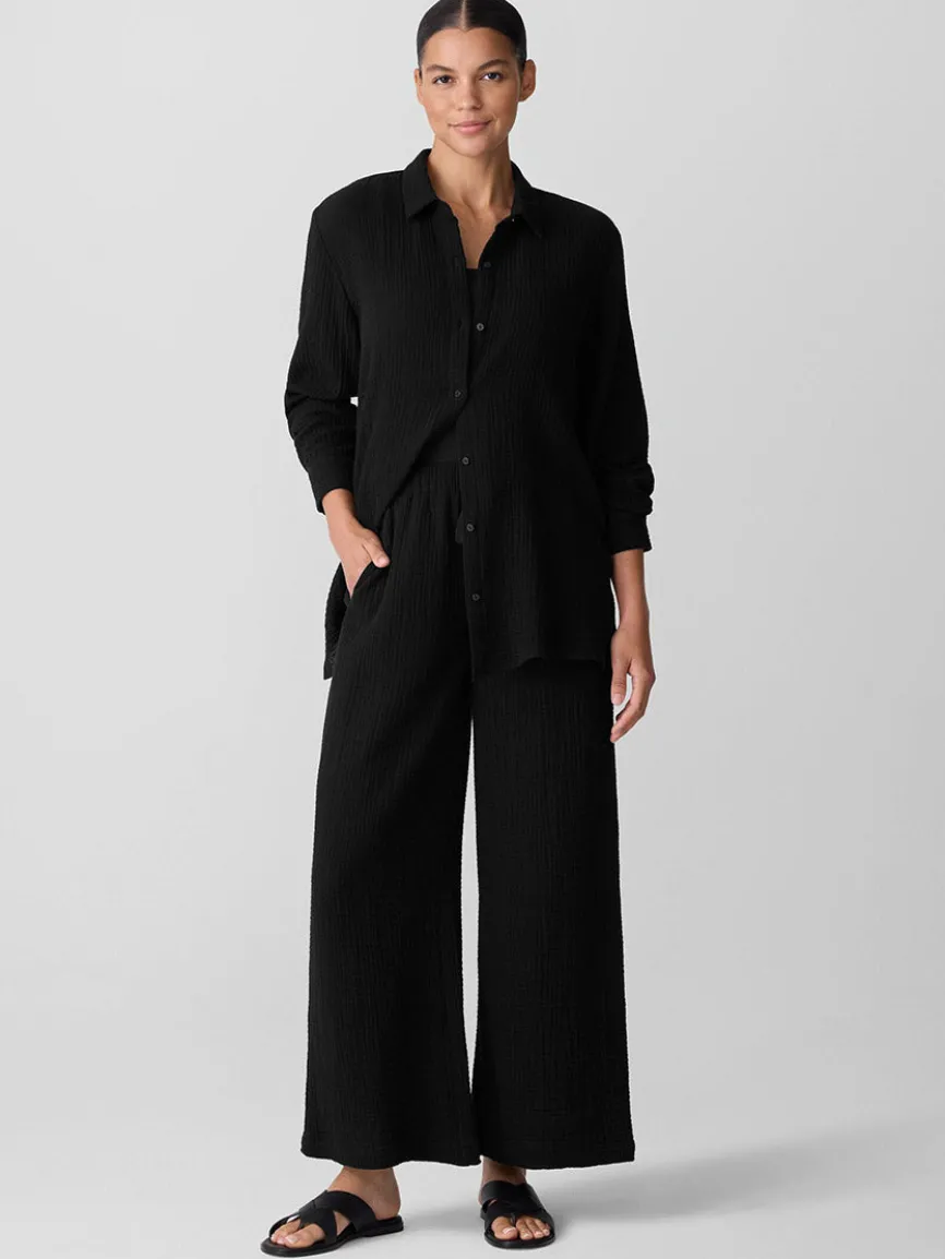 Eileen Fisher Organic Cotton Lofty Gauze Wide-Leg Pant in Black
