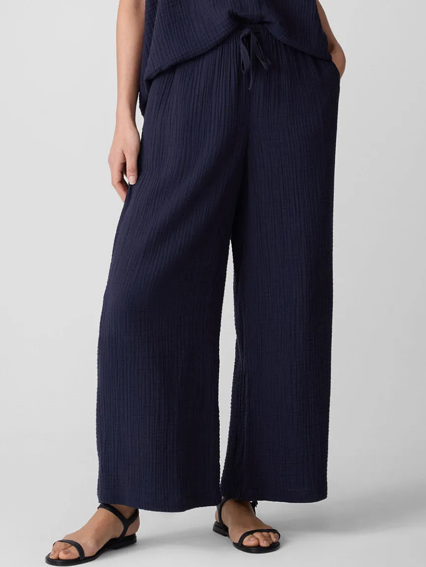 Eileen Fisher Organic Cotton Lofty Gauze Wide-Leg Pant in Ink