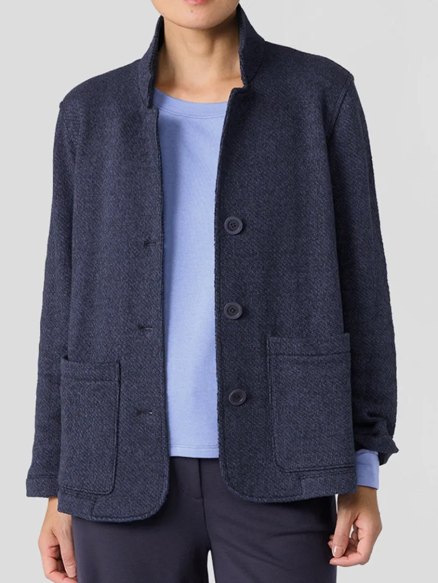 Eileen Fisher Organic Cotton Terry Stand Collar Jacket in Ink