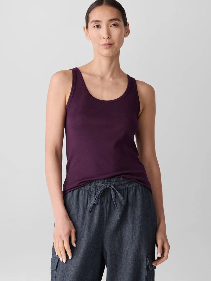 Eileen Fisher Organic Cotton Stretch Rib Scoop Neck Tank in Blackberry